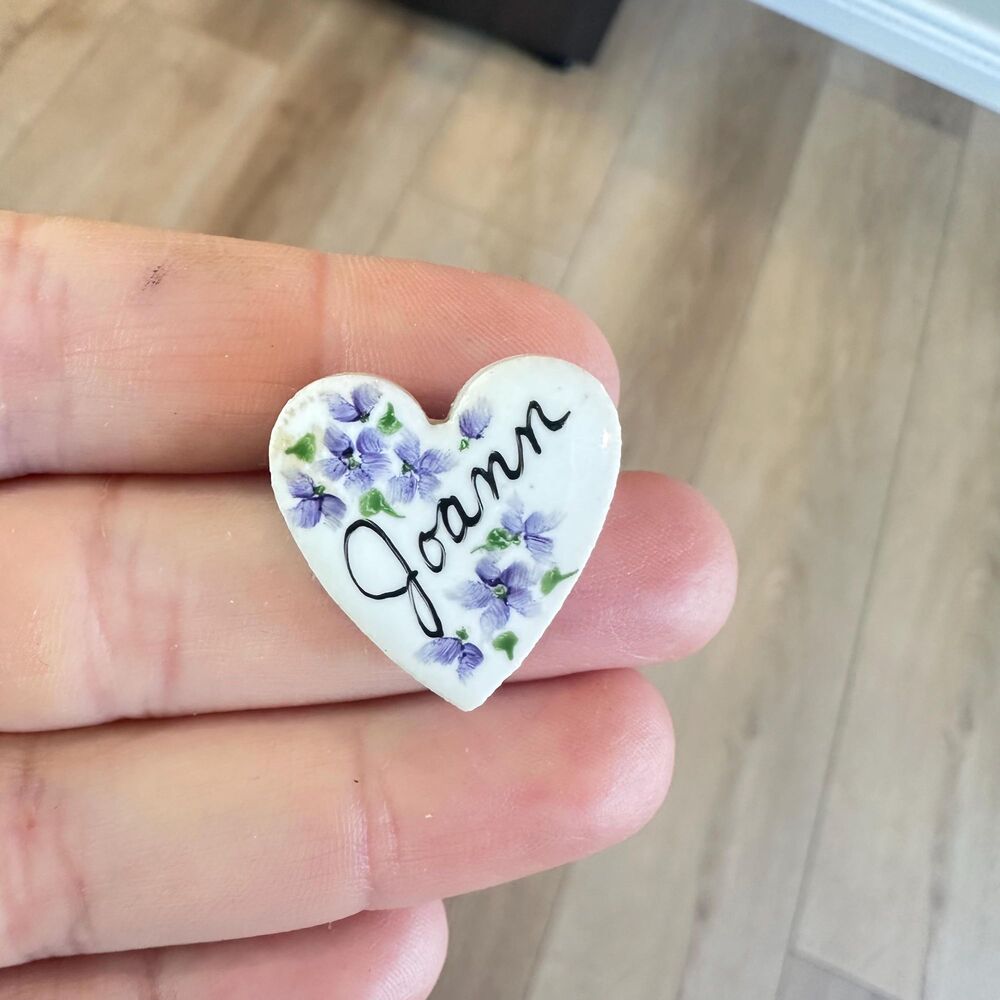Vintage Jewelry Joann Heart Brooch Pin Ceramic